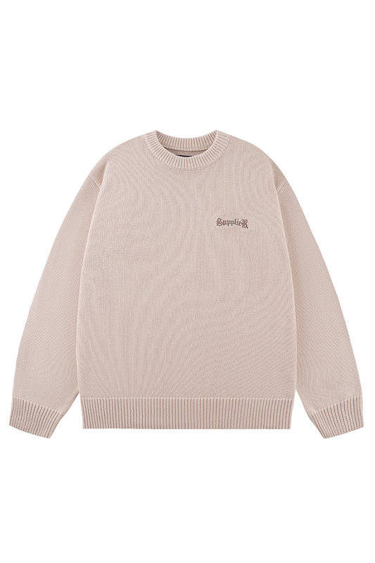 Tribal Cross Leather Patch Crew Knit