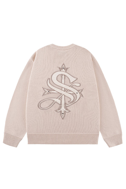 Tribal Cross Leather Patch Crew Knit