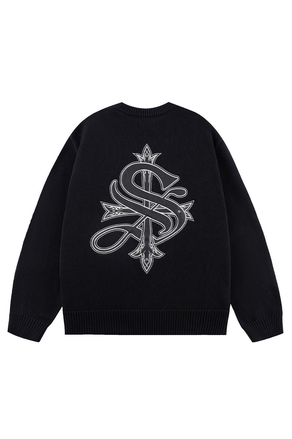 Tribal Cross Leather Patch Crew Knit