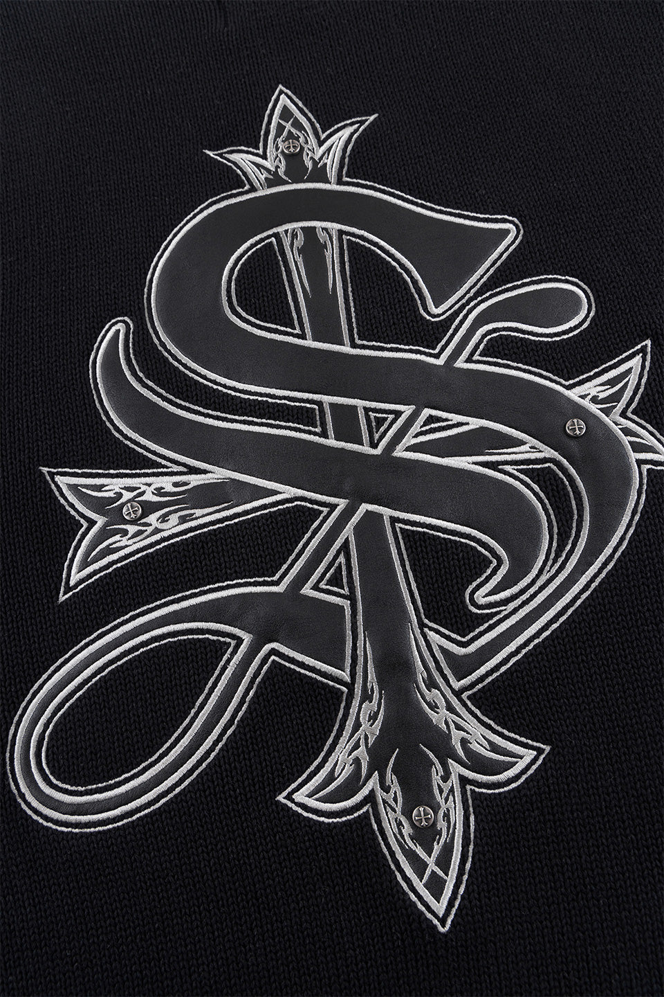 Tribal Cross Leather Patch Crew Knit