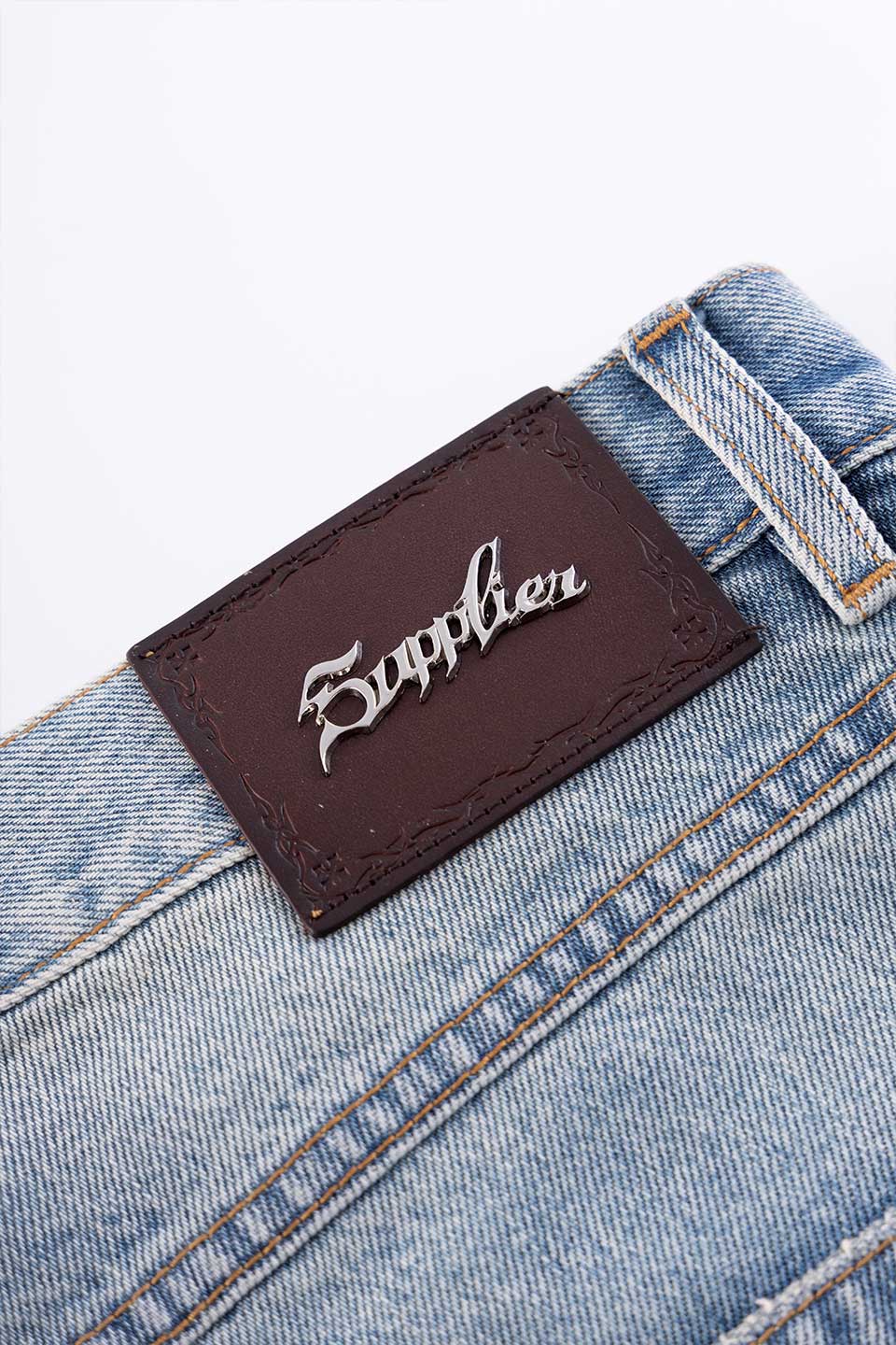 Tribal Leather Patch Baggy Denim Jeans