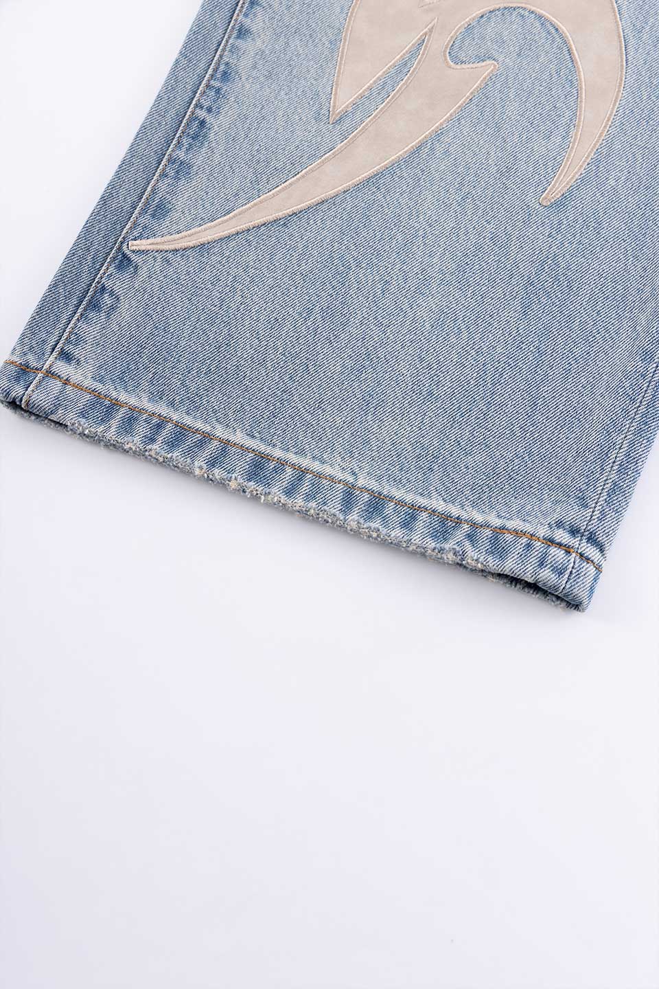 Tribal Leather Patch Baggy Denim Jeans