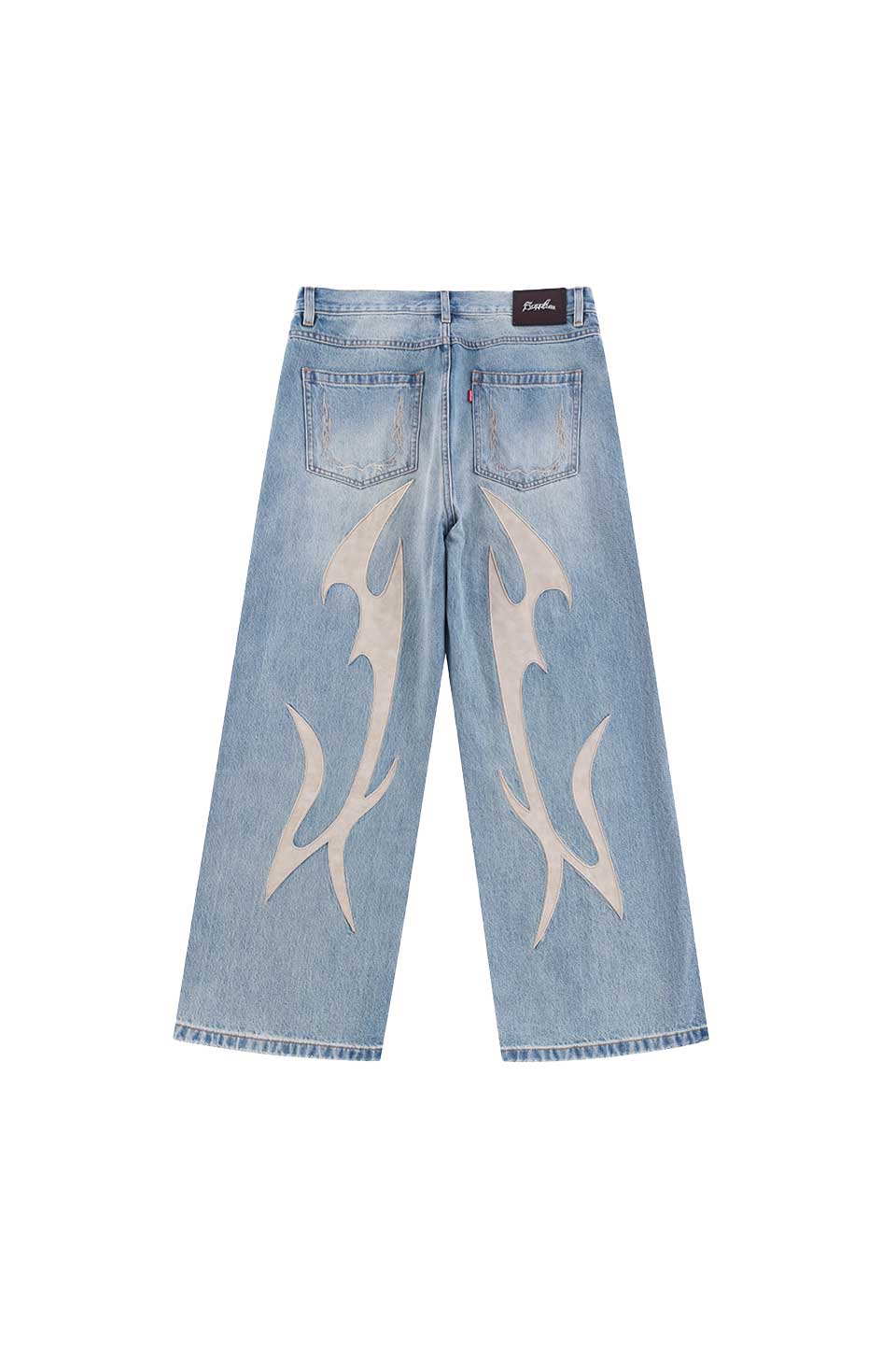 Tribal Leather Patch Baggy Denim Jeans