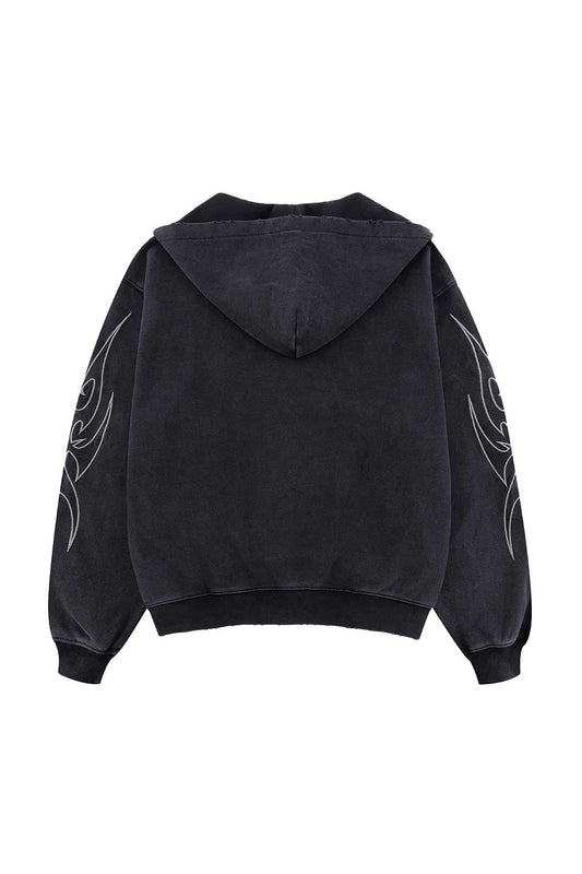 Tribal Leather Patch Zip Hoodie