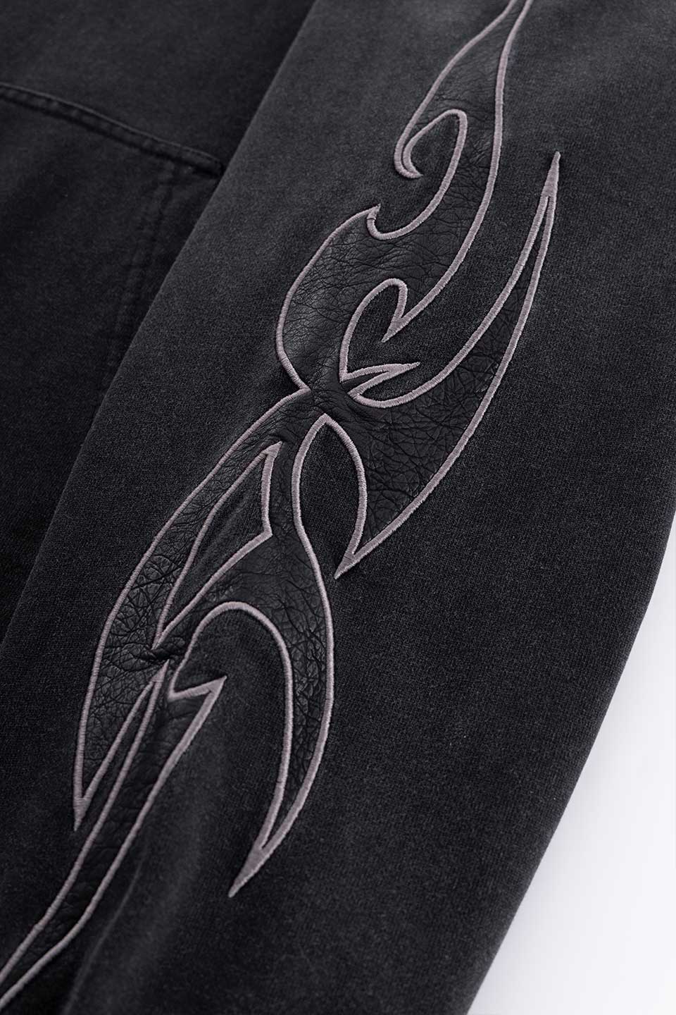 Tribal Leather Patch Zip Hoodie