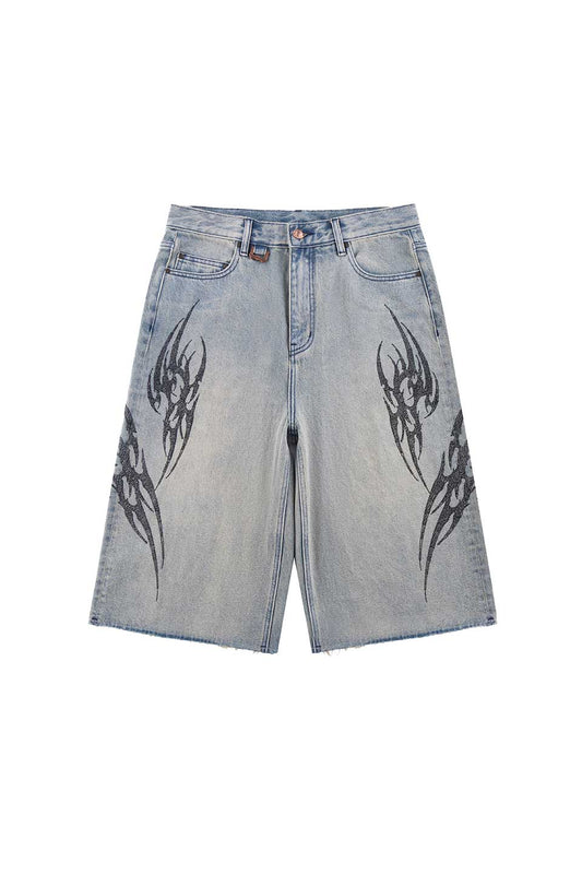 Tribal Rhinestone Denim Shorts