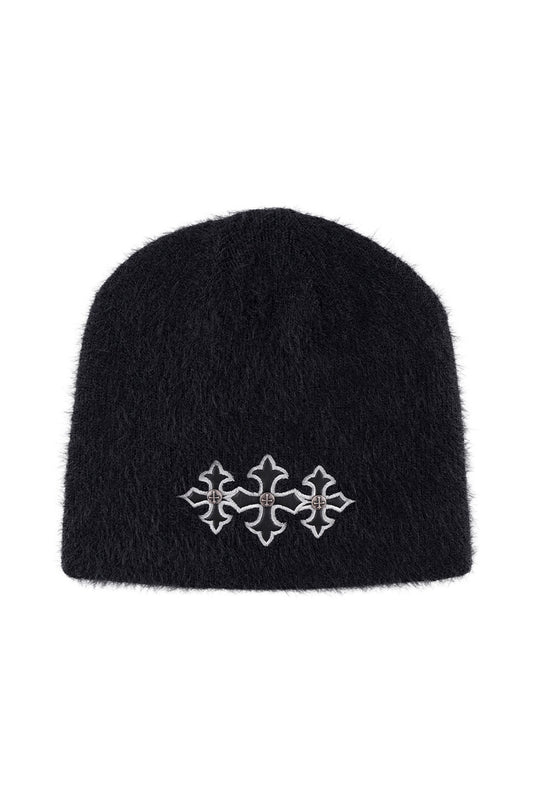 Triple Cross Shaggy Knit Beanie