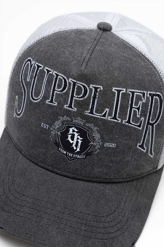 Vintage Wash Denim College Logo Mesh Cap