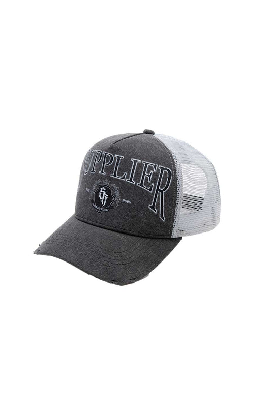 Vintage Wash Denim College Logo Mesh Cap