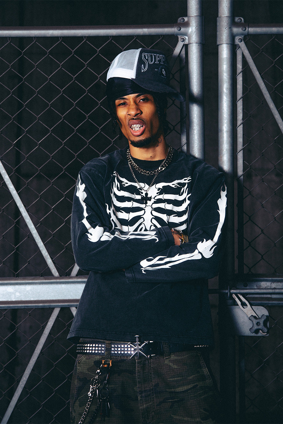 Vintage Wash Denim College Logo Mesh Cap