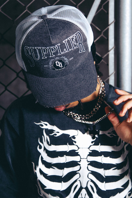 Vintage Wash Denim College Logo Mesh Cap