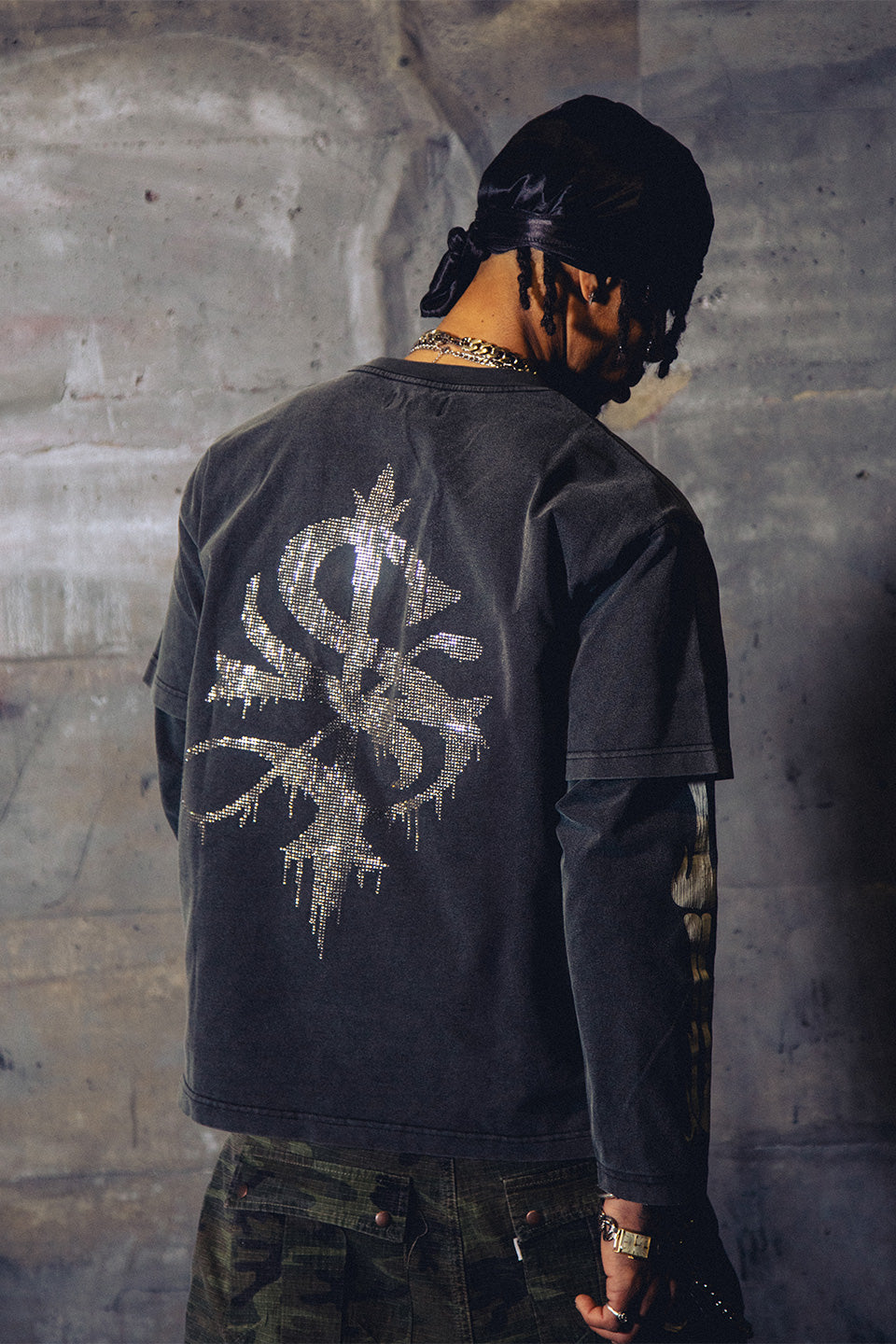 Vintage Wash Melt Cross Rhinestone Tee