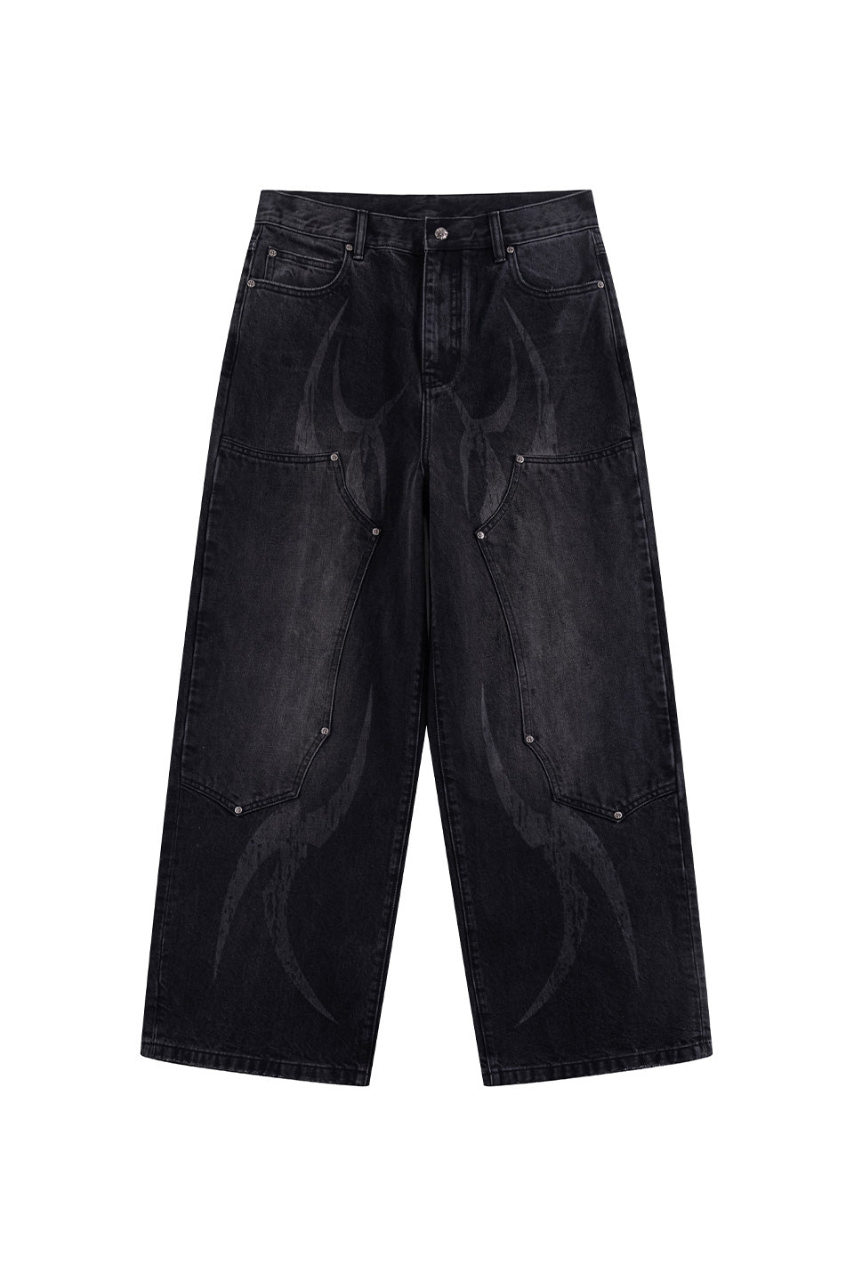 Vintage Wash Tribal Double Knee Baggy Jeans