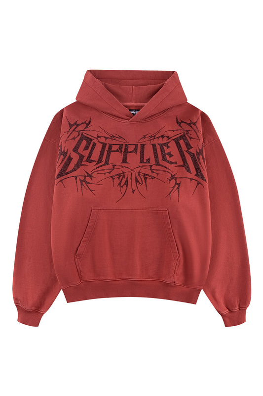 Vintage Wash Tribal Rhinestone Logo Hoodie