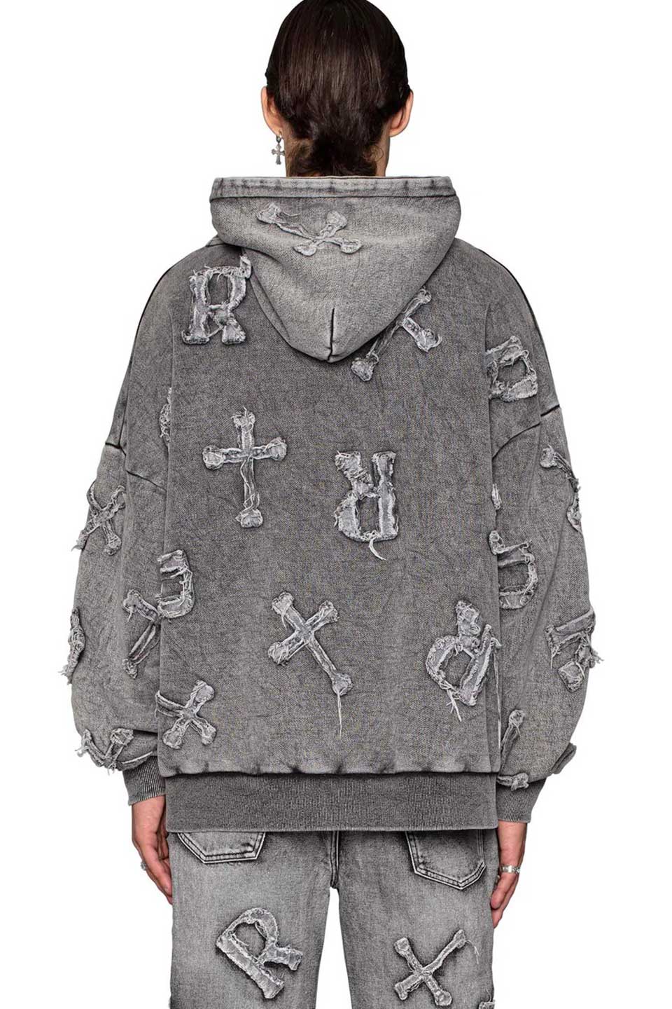 Washed Black Patch Hoodie