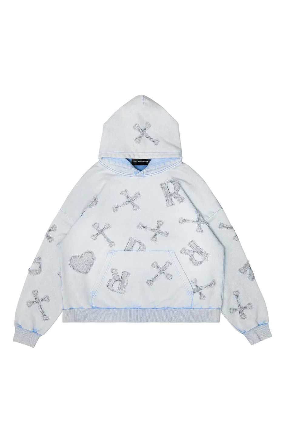 Washed Blue Patch Hoodie