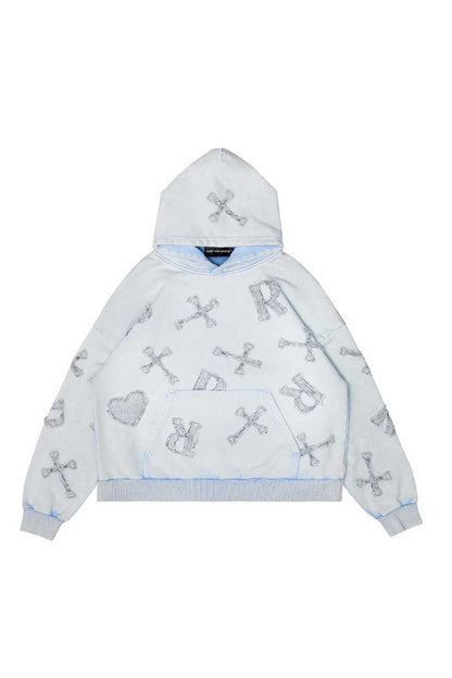 Washed Blue Patch Hoodie