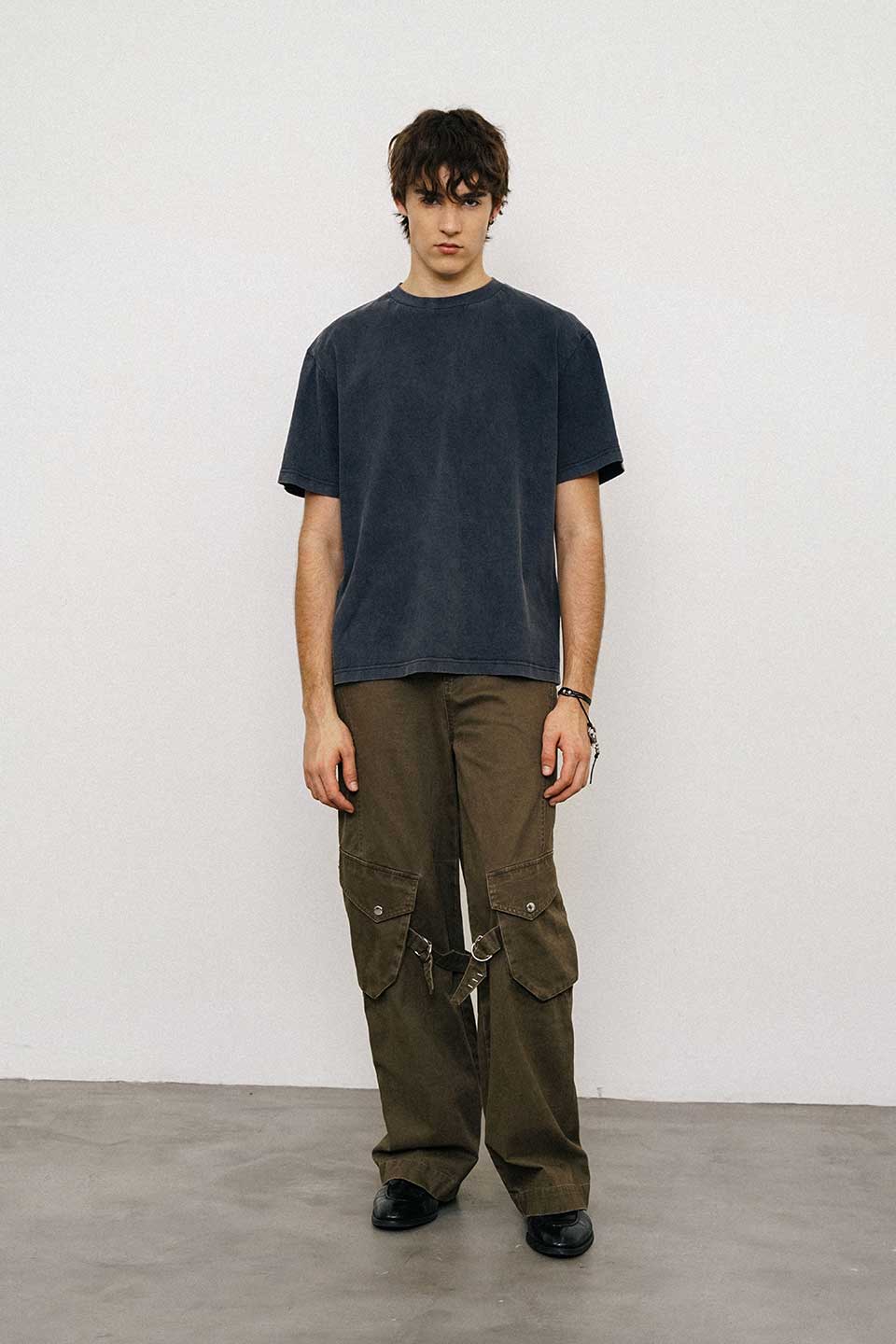 Washed Loose Straight Strap Overalls