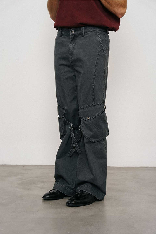 Washed Loose Straight Strap Overalls
