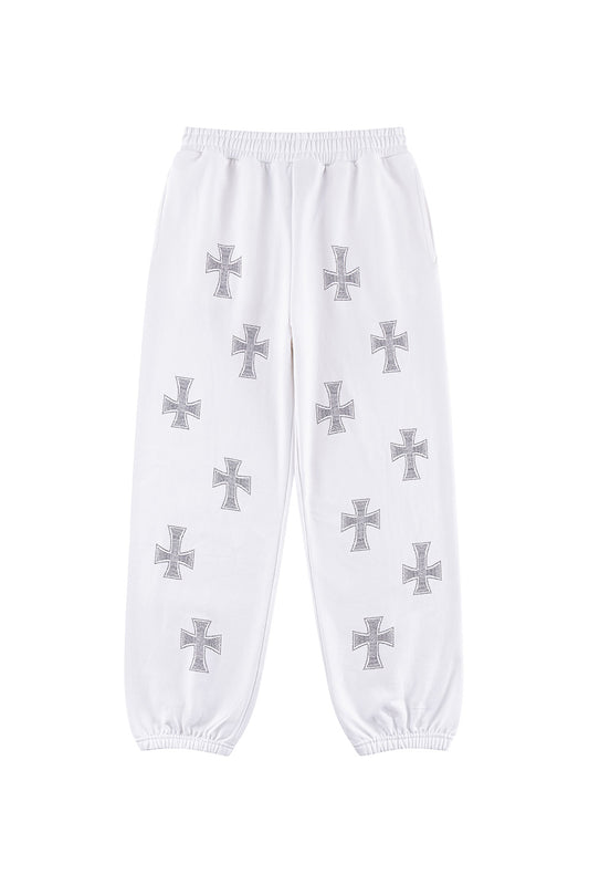 White Cross Rhinestone Jogger