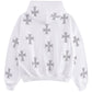 White Cross Rhinestone Zip Hoodie