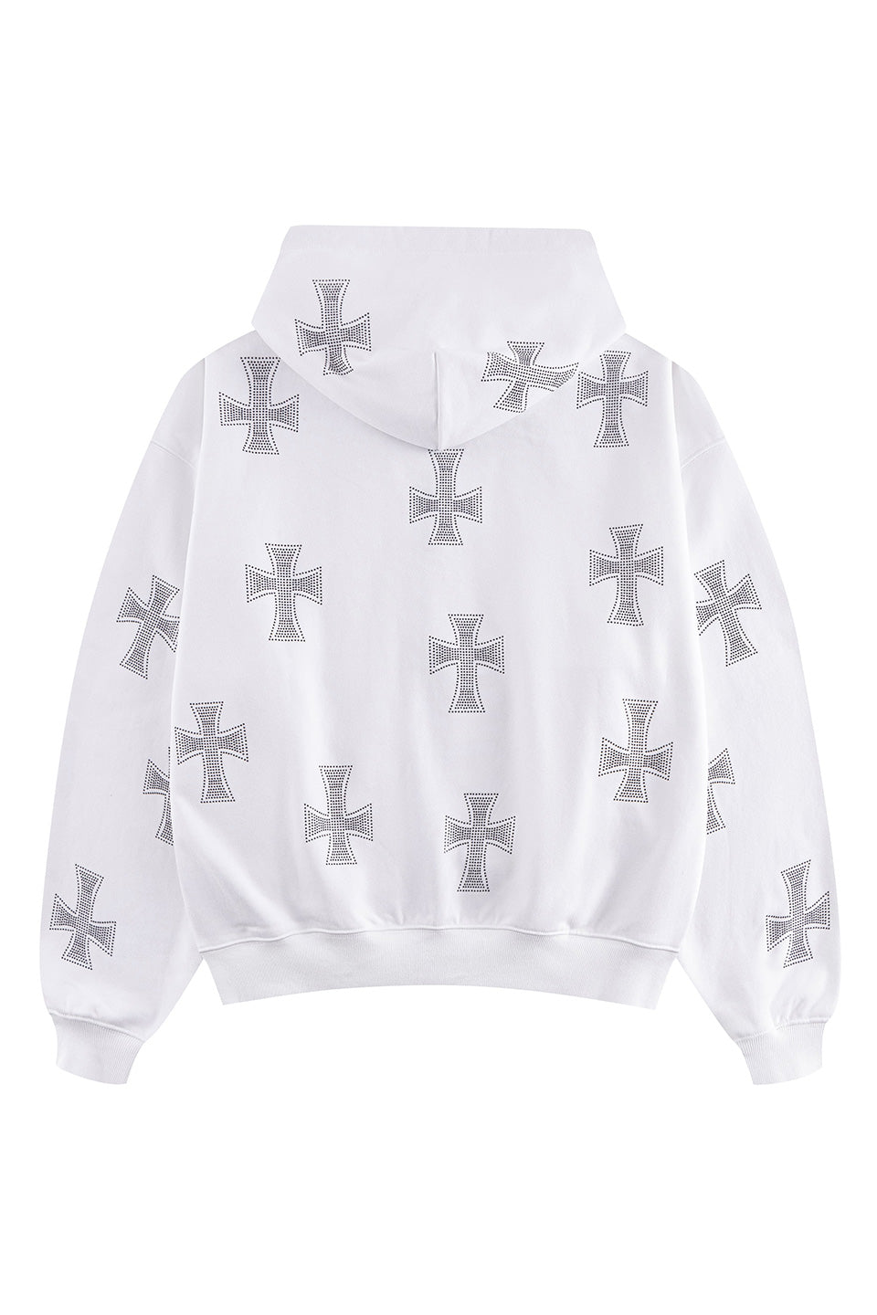 White Cross Rhinestone Zip Hoodie