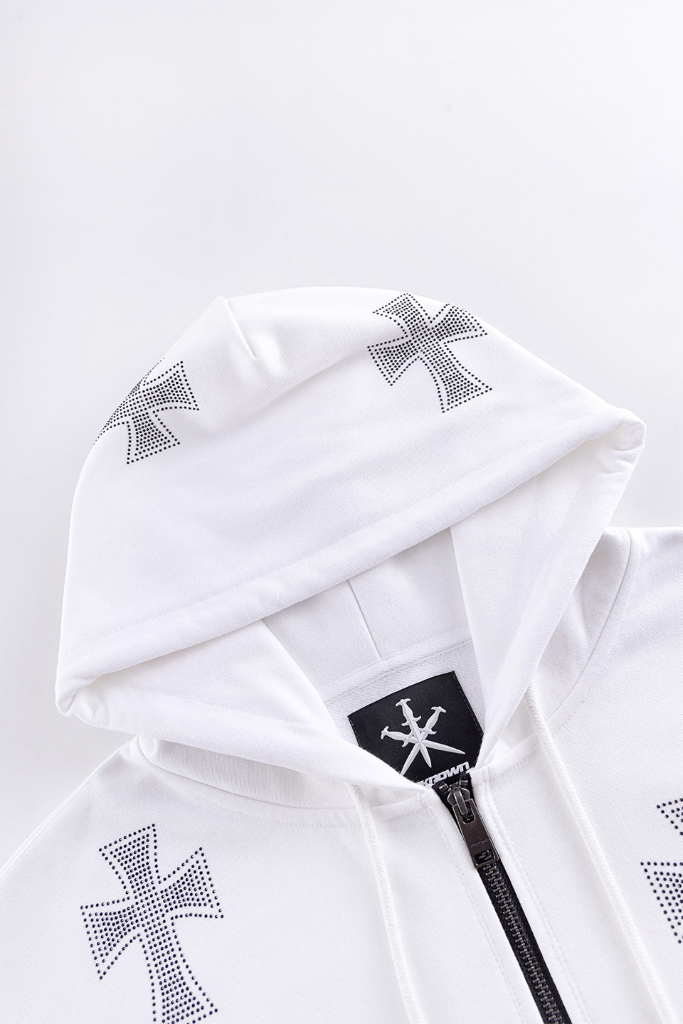 White Cross Rhinestone Zip Hoodie｜Unknown London｜フーディー