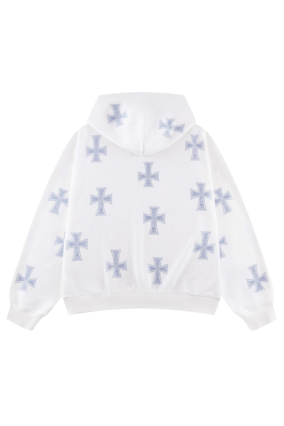 White X Blue Allover Cross Rhinestone Zip Hoodie