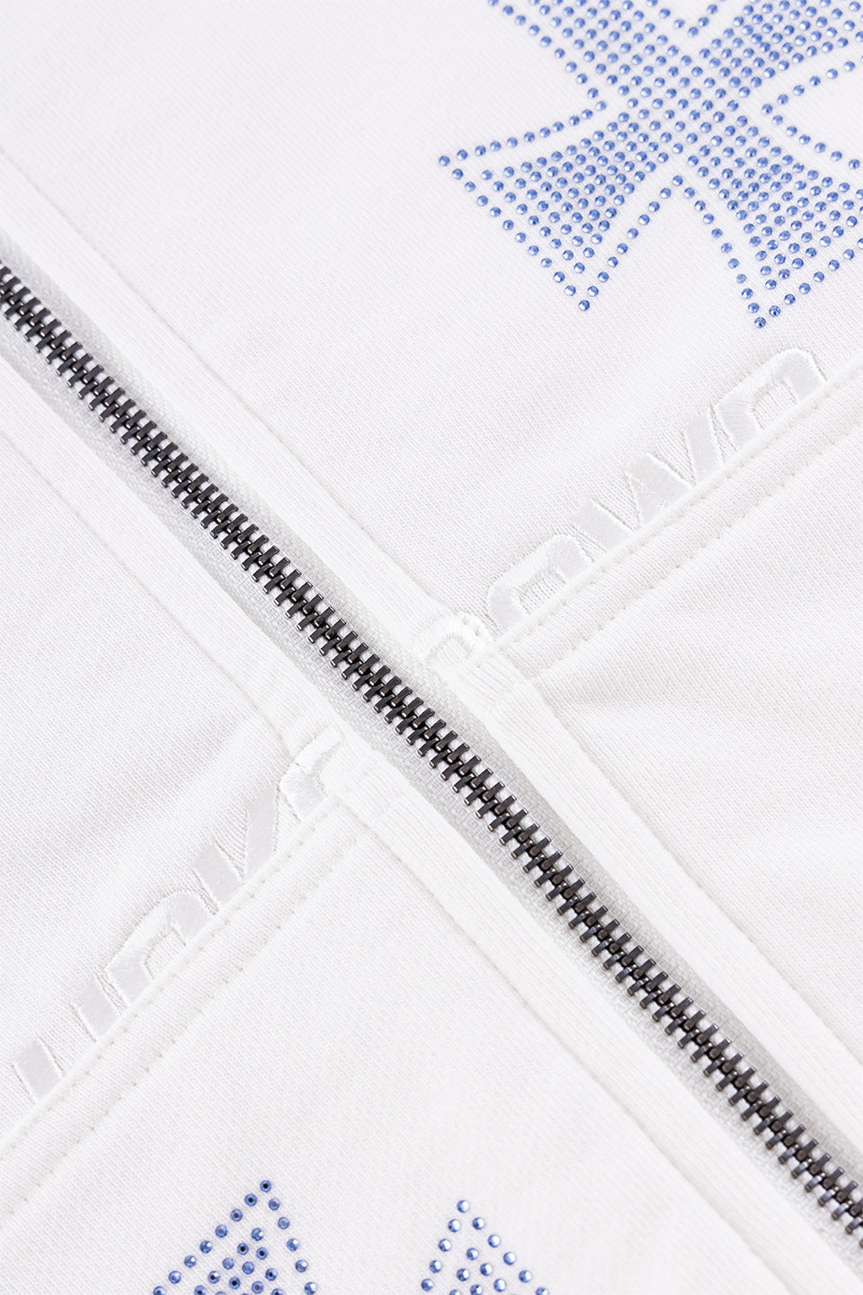 White X Blue Allover Cross Rhinestone Zip Hoodie