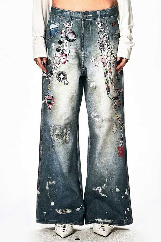 Y2K Cartoon Pendants Print Pants