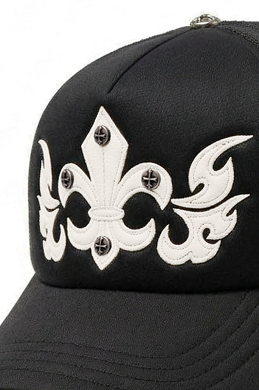 【先行予約販売】Fleur Leather Patch Mesh Cap Black x Black【4月上旬お届け】