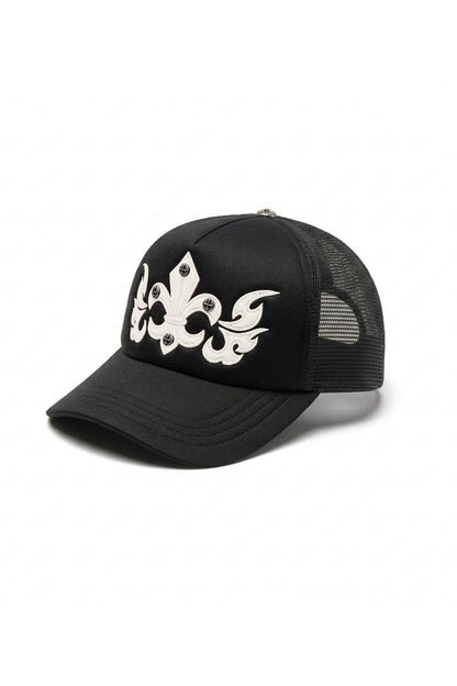 Fleur Leather Patch Mesh Cap (Black x Black)