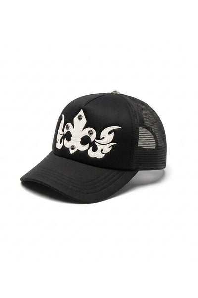 Fleur Leather Patch Mesh Cap (Black x Black)｜SUPPLIER｜キャップ