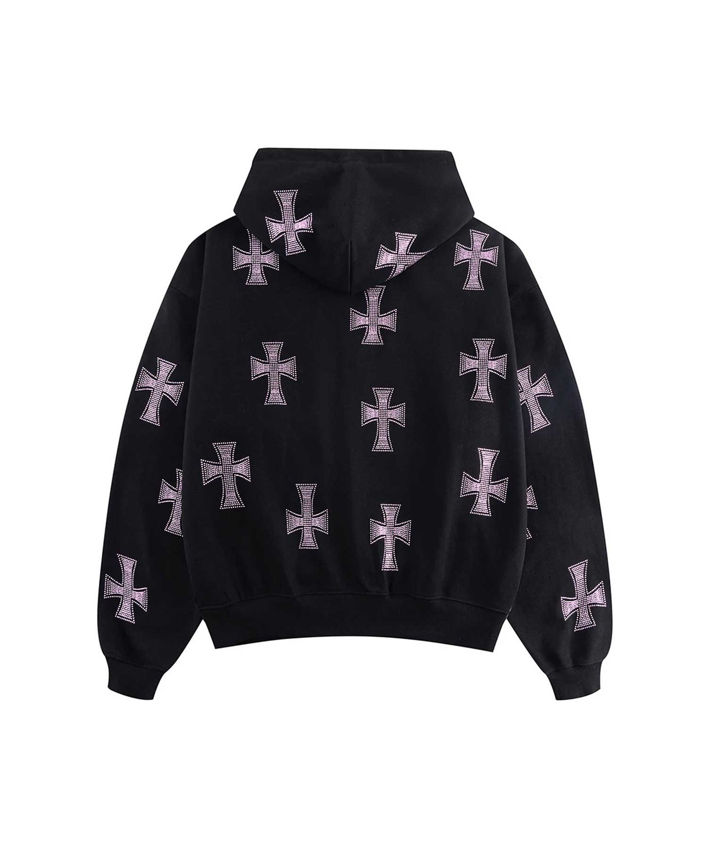 【予約商品】Black x Pink Cross Rhinestone Zip Hoodie【2026年2月上旬~中旬お届け】