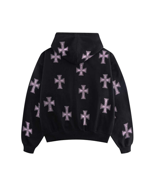 【予約商品】Black x Pink Cross Rhinestone Zip Hoodie【2026年2月上旬~中旬お届け】