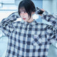 【I don't go to the moon】 Rhinestone Check Shirt