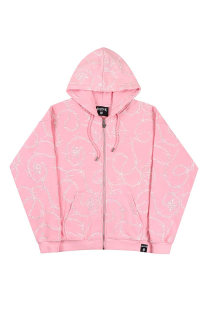 Cross Chain Embroidery Zip Hoodie