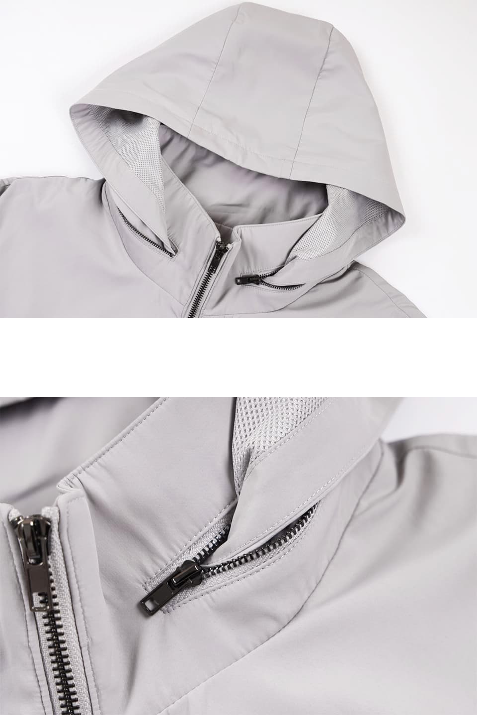 Light Grey Zip Off Panel Details Zip Hood Jacket