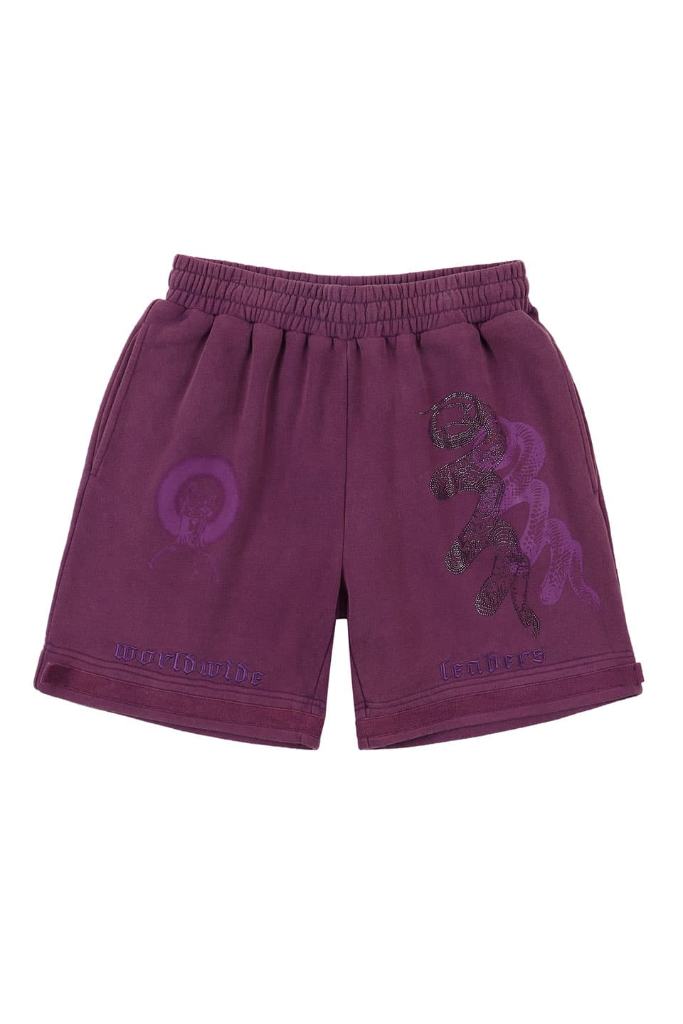 Purple Washed Distressed Detail Cotton Fleece Shorts