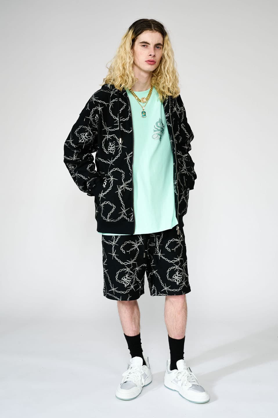 Chain Cross Logo Zip Hoodie