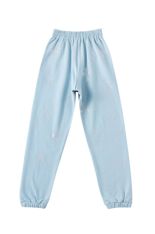 Light Blue Cross Rhinestone Joggers