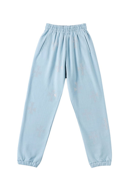 Light Blue Cross Rhinestone Joggers