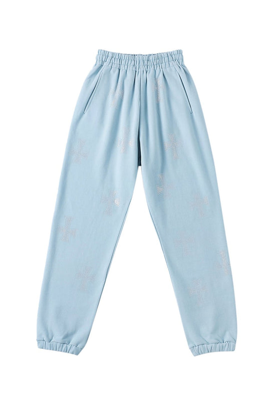 Light Blue Cross Rhinestone Joggers