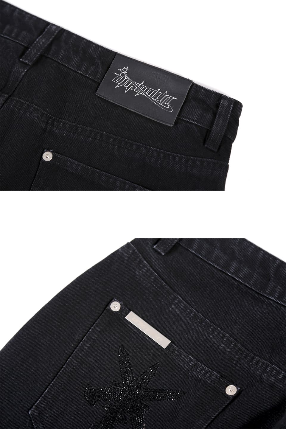 UNKNOWN BLACK RHINESTONE DAGGER DENIM