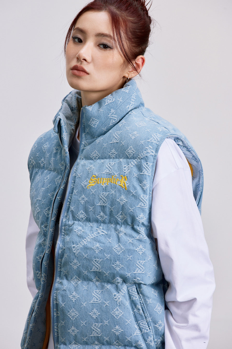 SUPPLIER Monogram Denim Puffer Vest