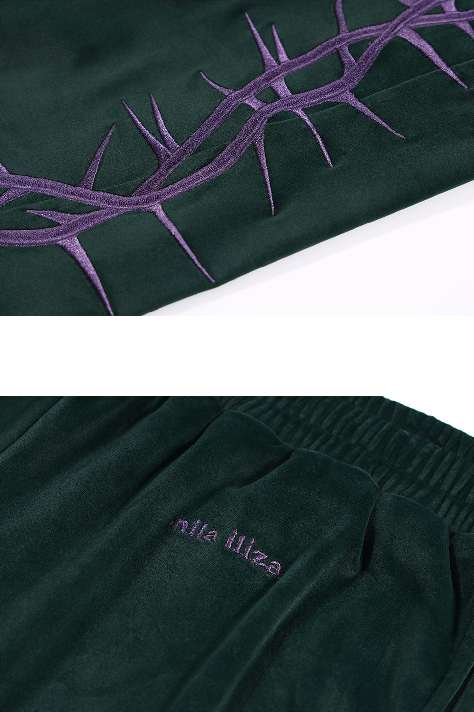 Thorn Embroidery Velour Pants