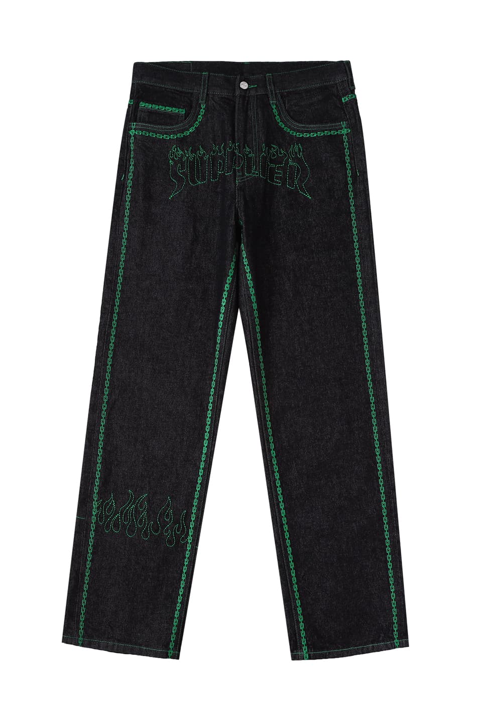 Fire Pattern Stitch Logo Denim