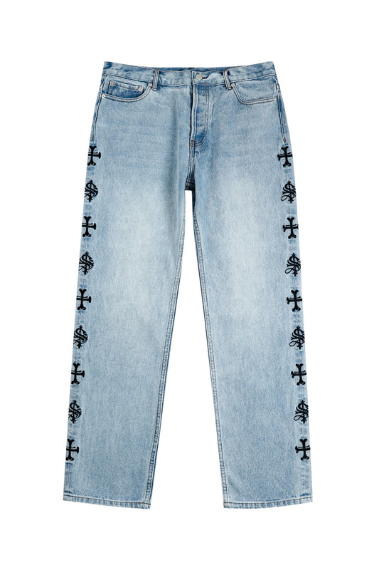 Bone Embroidery Washed Denim