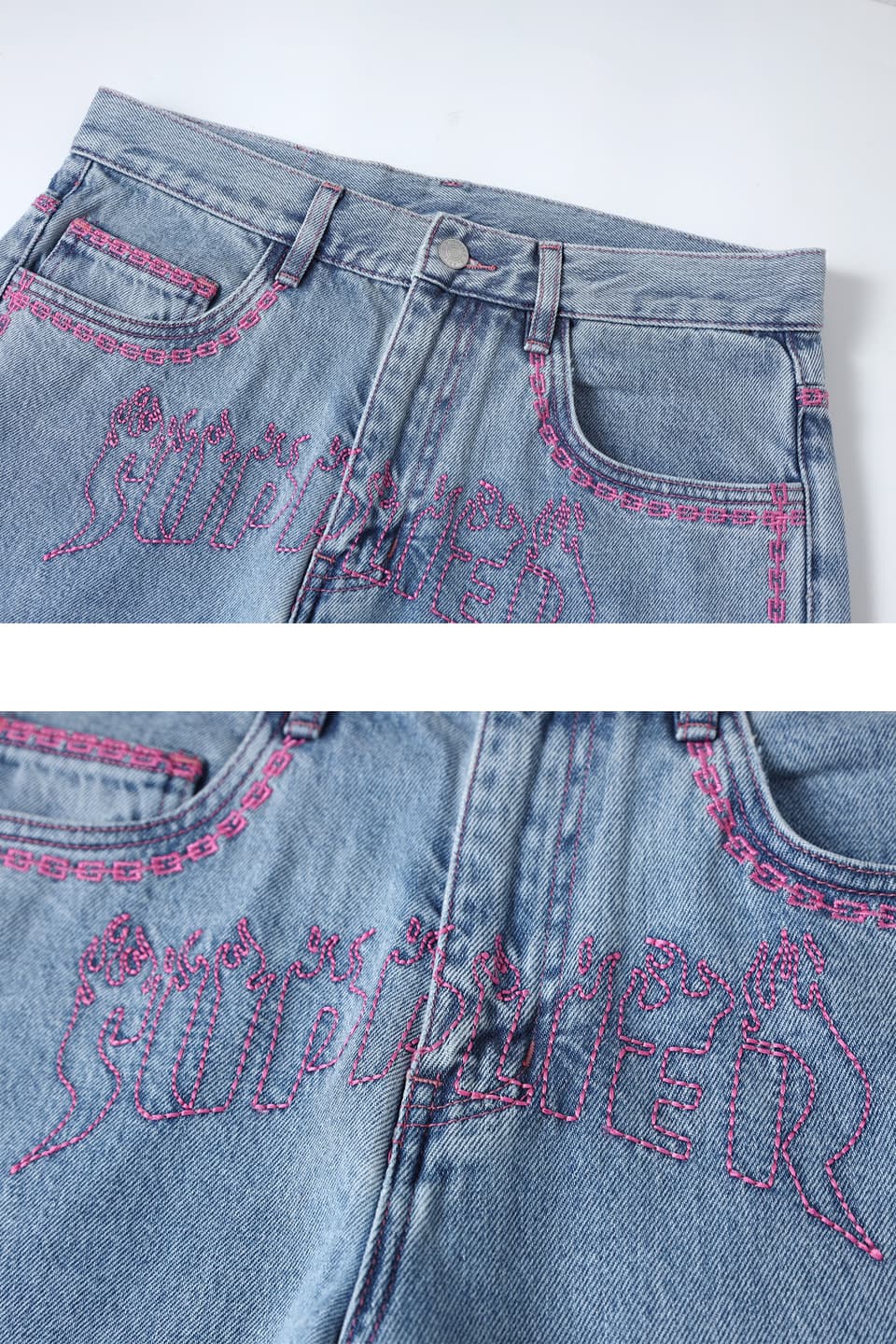 Fire Pattern Stitch Logo Denim