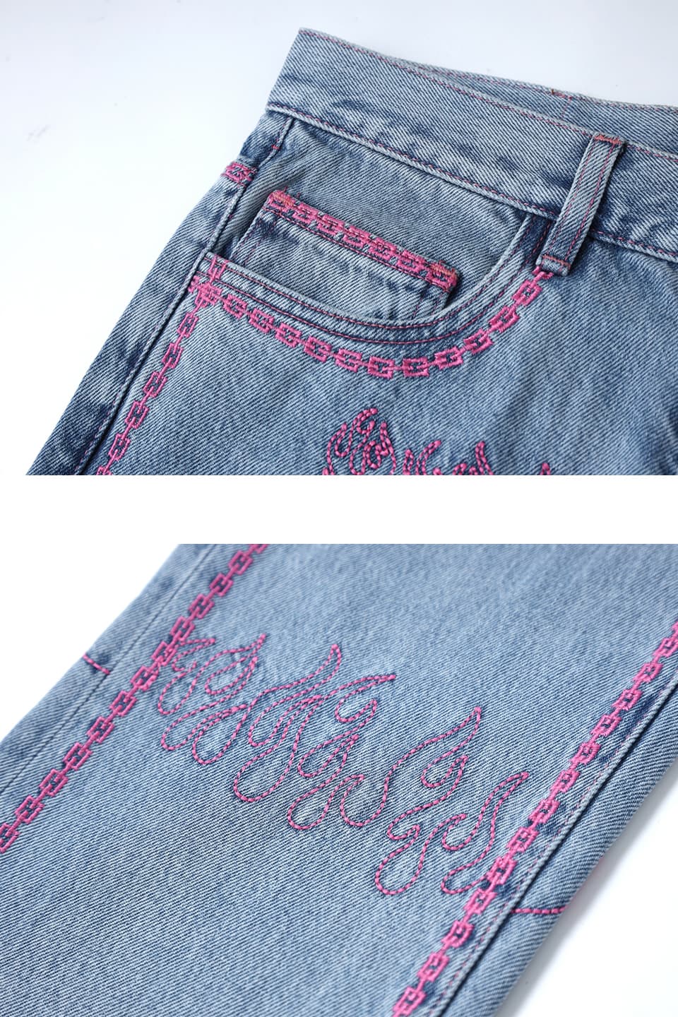 Fire Pattern Stitch Logo Denim